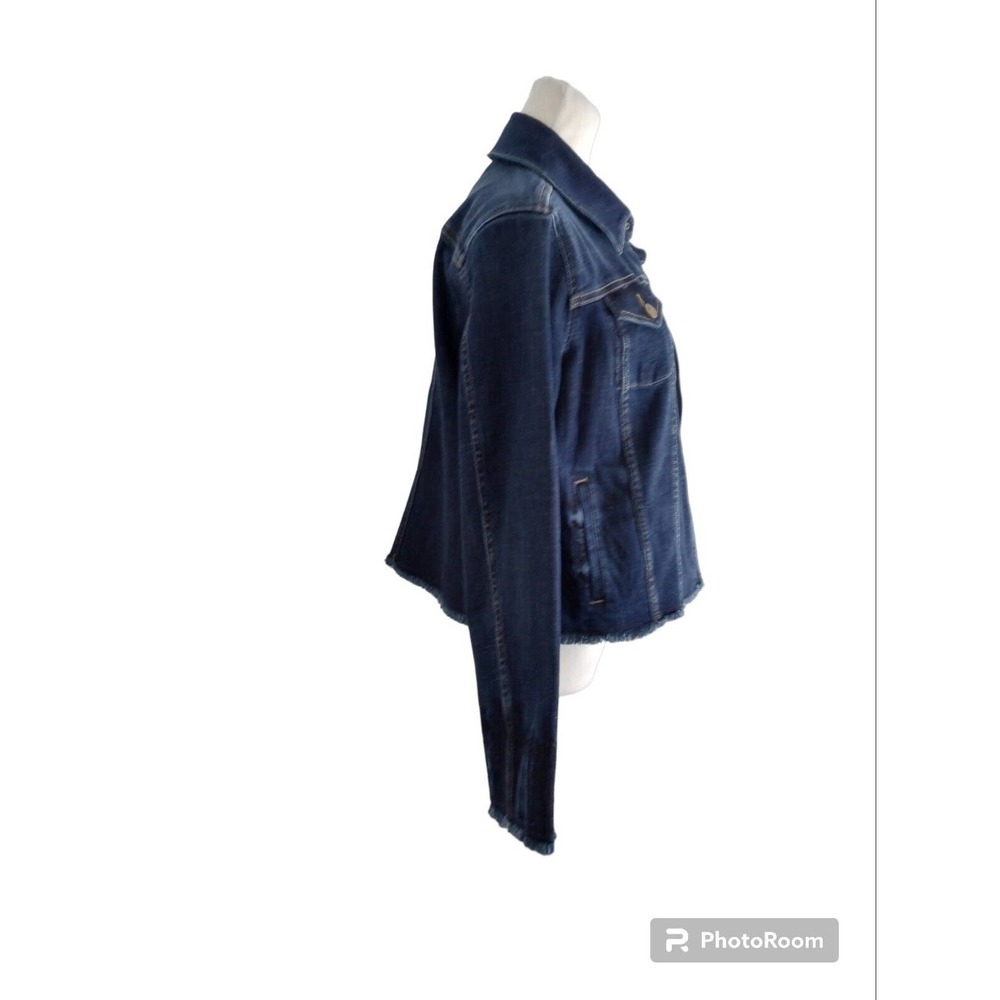 LOGO Lori Goldstein Women's 6 Denim Jacket Dark Wash Jean manufactured Raw Hem - Picture 3 of 10